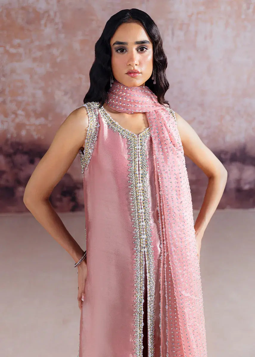 Pink party wear dress, hand emblishment, handcrafted Ada work