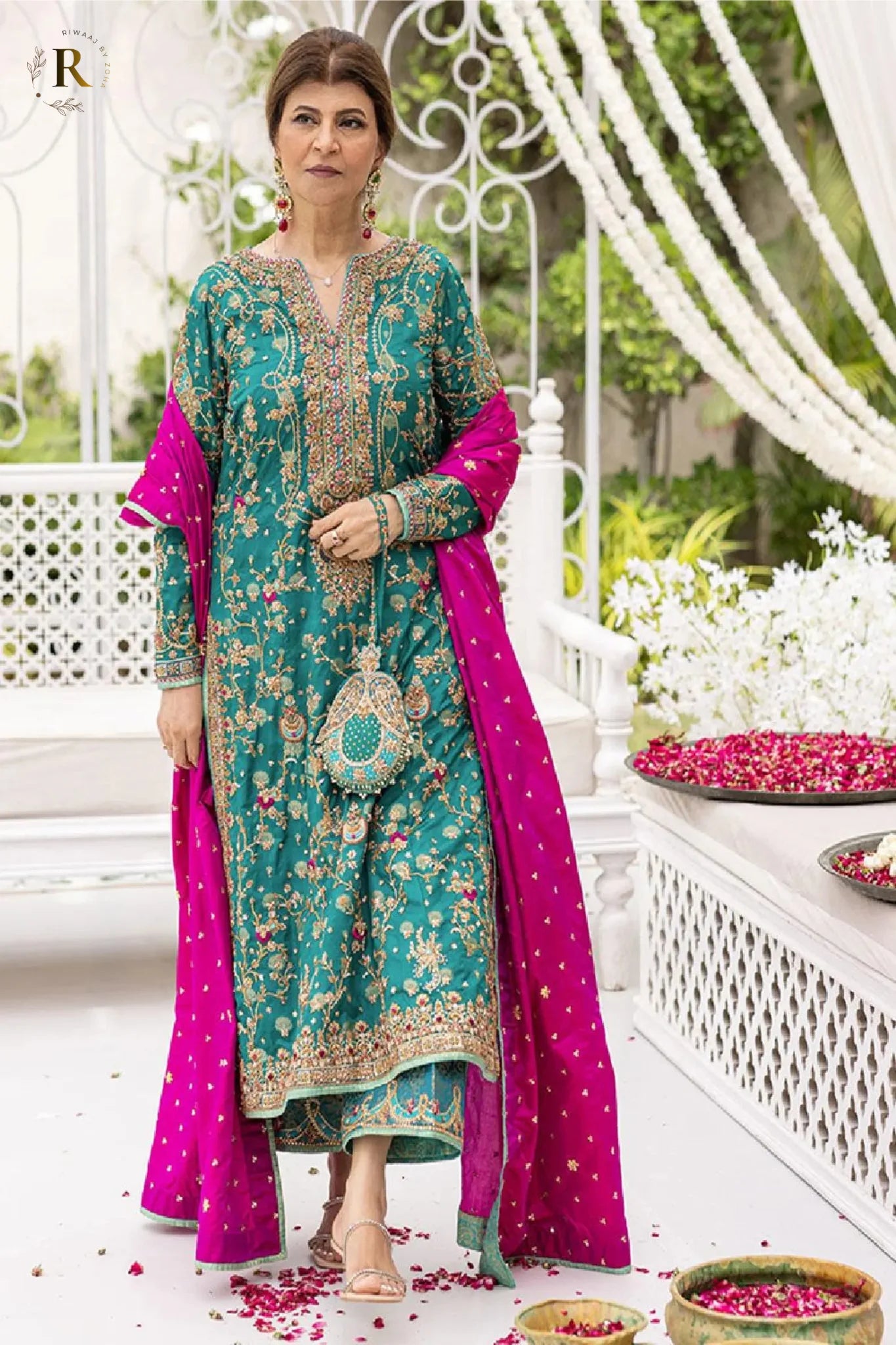 Emerald Embroidered Pakistani Kurta – Luxury Bridal &amp; Party Dress