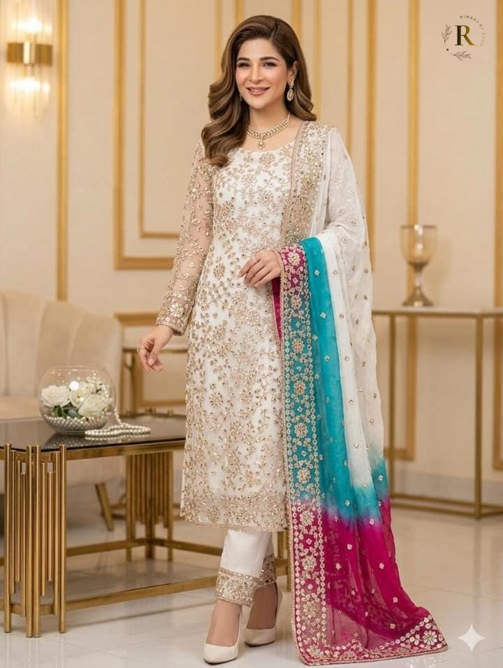 Multicolor Gota Embellished Pakistani Dress – Traditional Mehndi &amp; Wedding Festive Wear