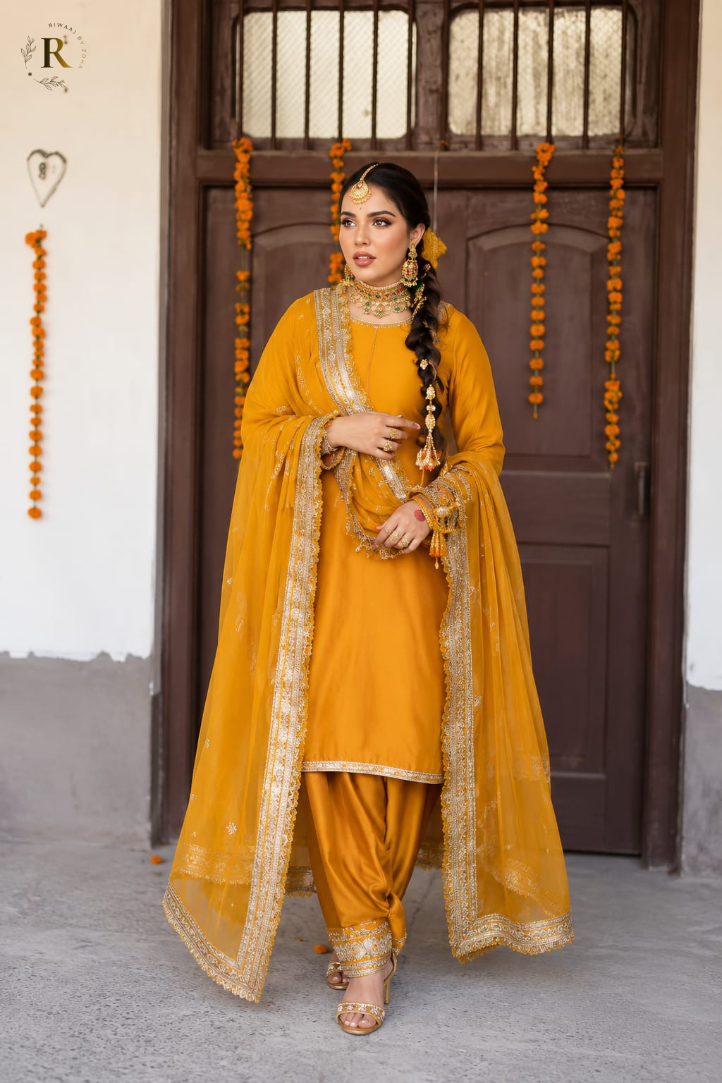 Traditional Pakistani Shalwar Kameez with Dupatta—Desi Heritage Mayoun &amp; Mehndi Look