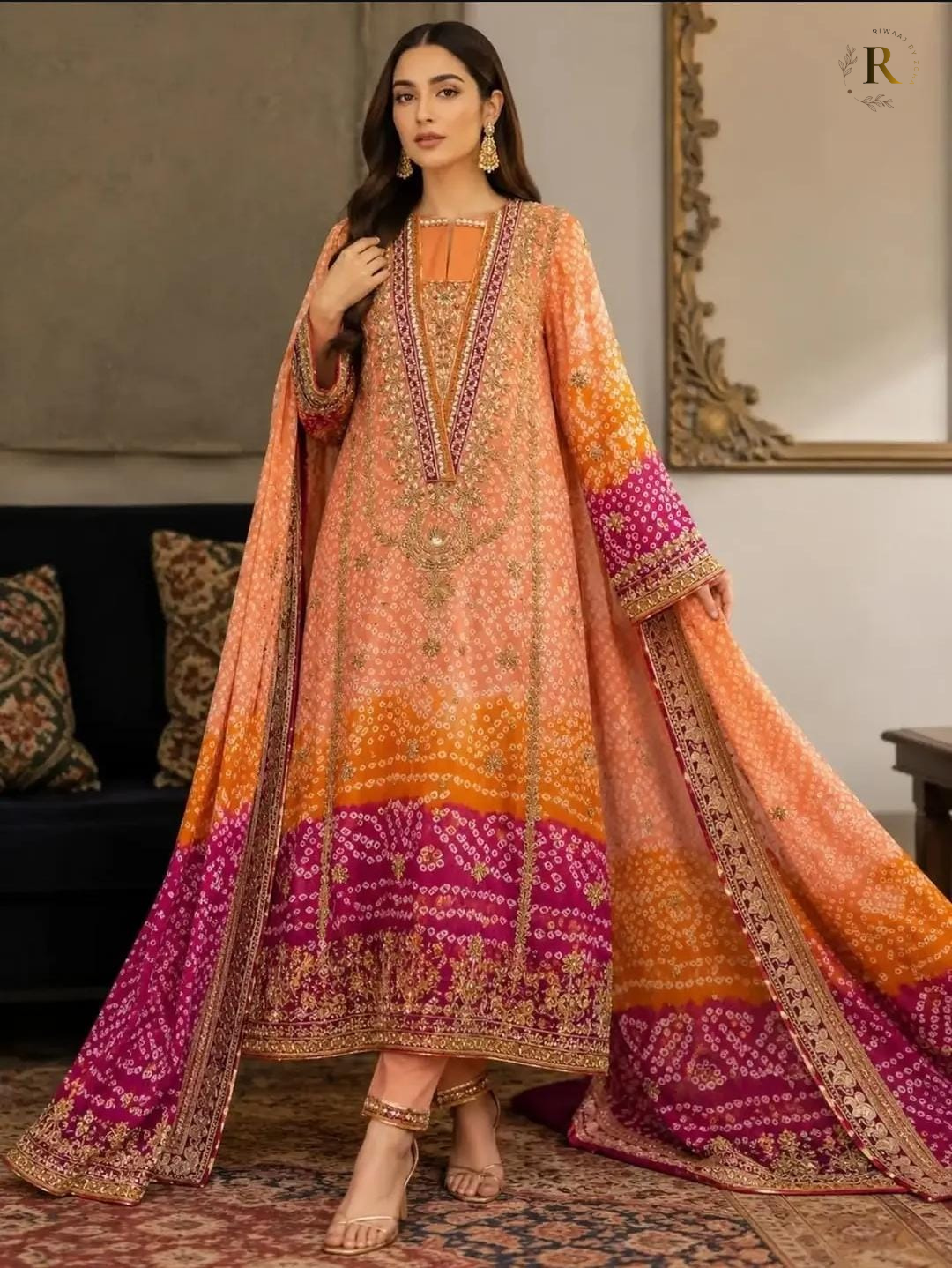 Traditional Pakistani Chunri Dress – Ada Work Heritage Outfit for Mehndi & amp; Festive Celebrations