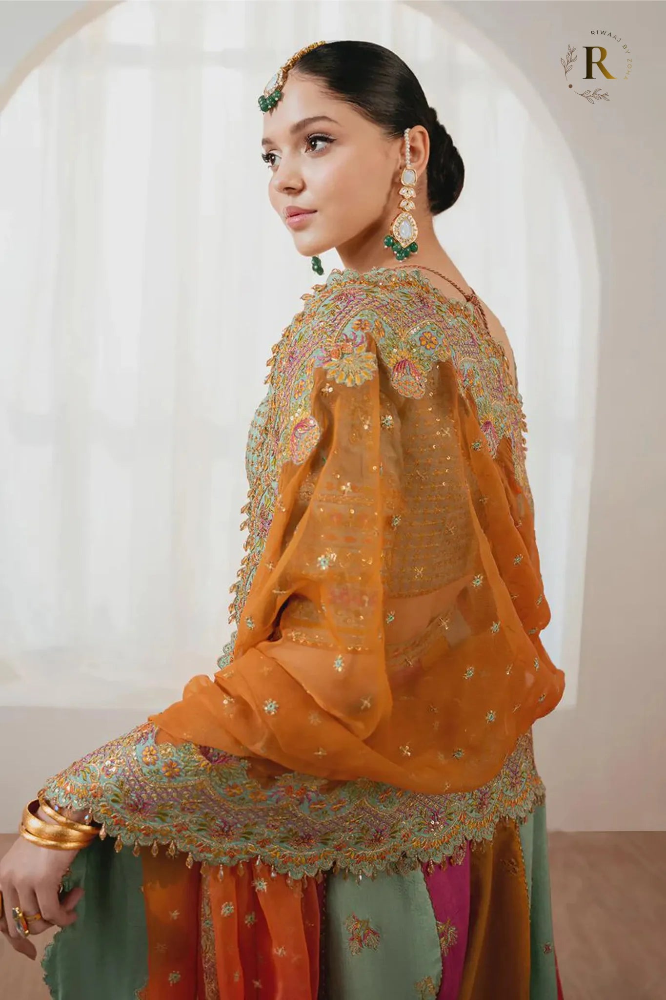 Multicolor Pakistani Lehenga Choli with Embroidered Dupatta – Luxury Mehndi & Mayoun Dress | Designer Wedding Wear