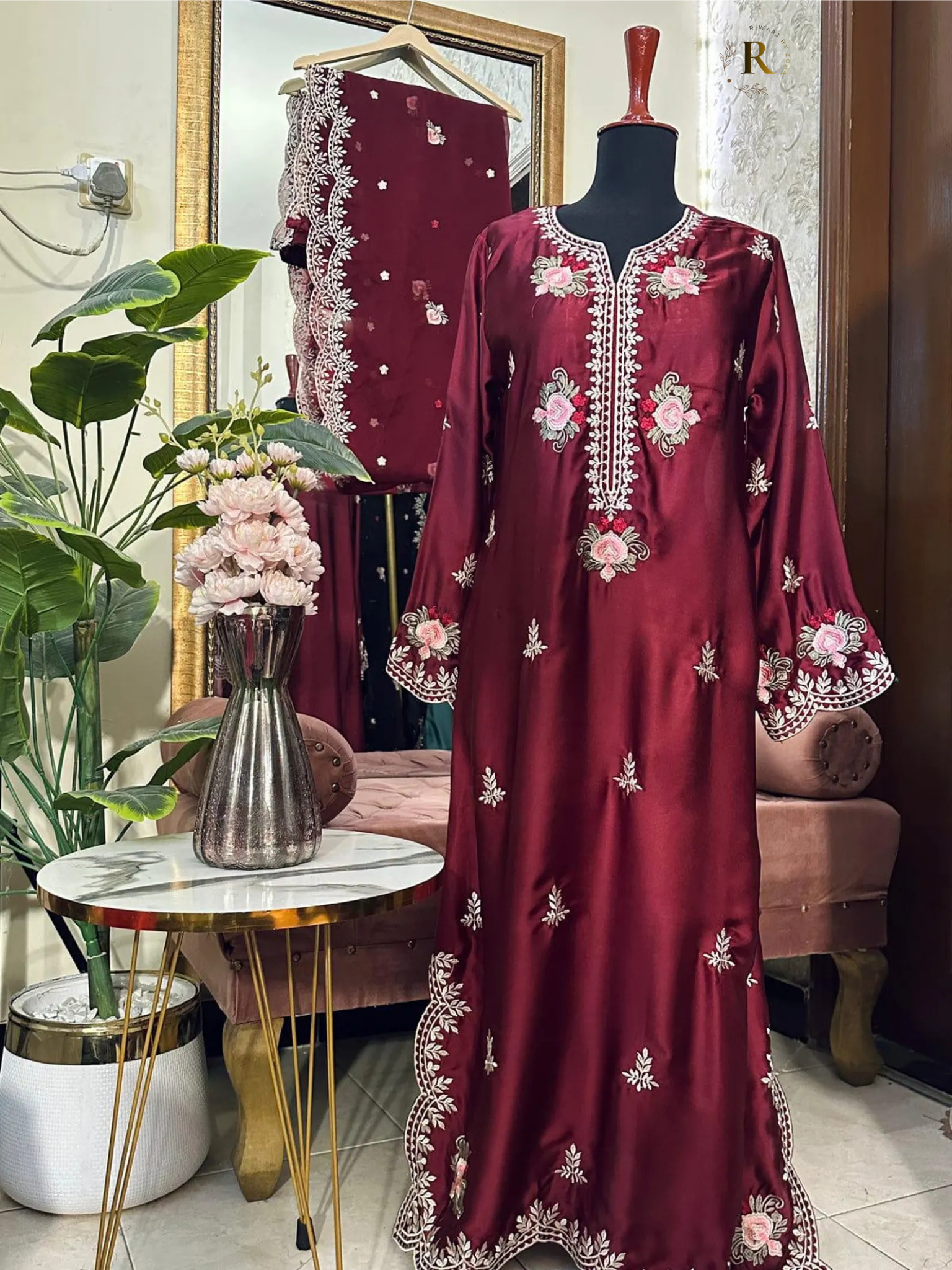 Pure Russian Silk Kaftan Style 3-Piece Suit – Luxury Pakistani Designer Dress | Party & Festive Wear