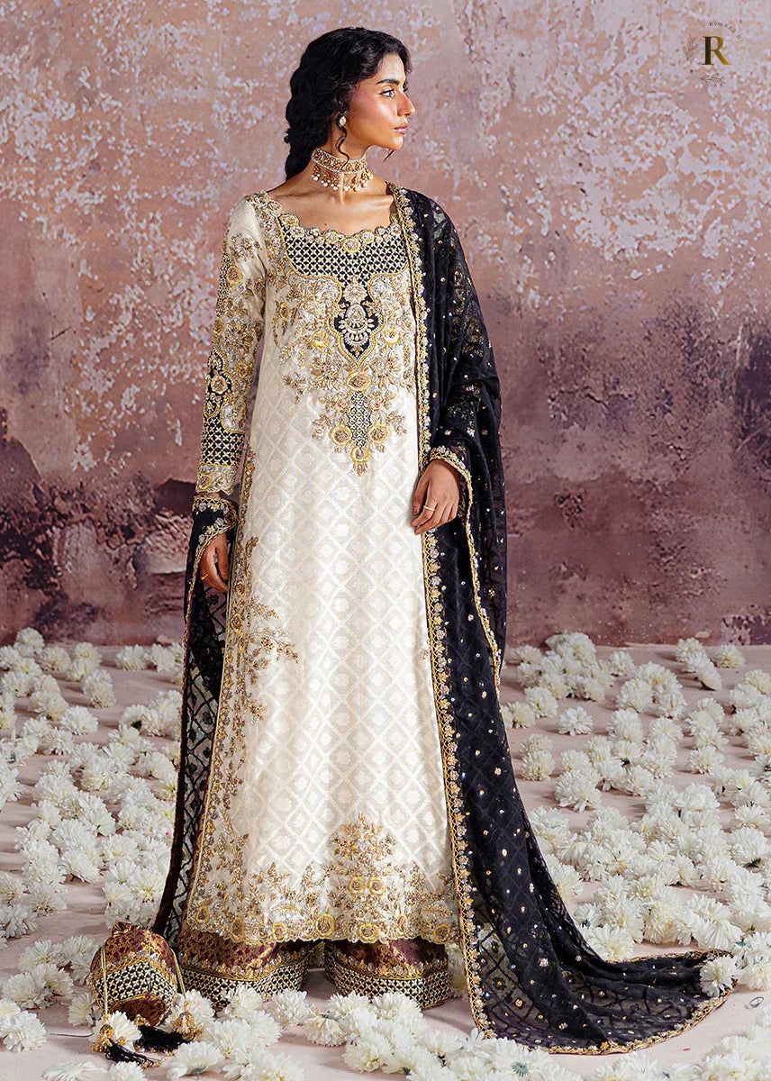 Black & Off-White Ada Work Dress – Shisha Silk Suit with Net Dupatta | Luxury Pakistani Designer Wear