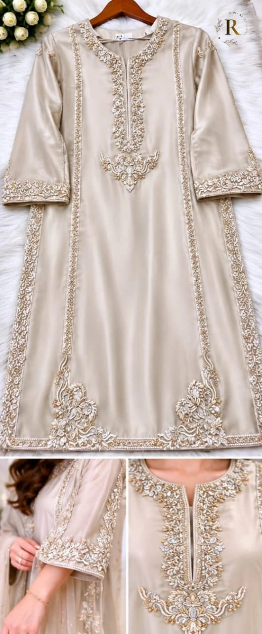 Elegant Ivory Embroidered 3-Piece Suit