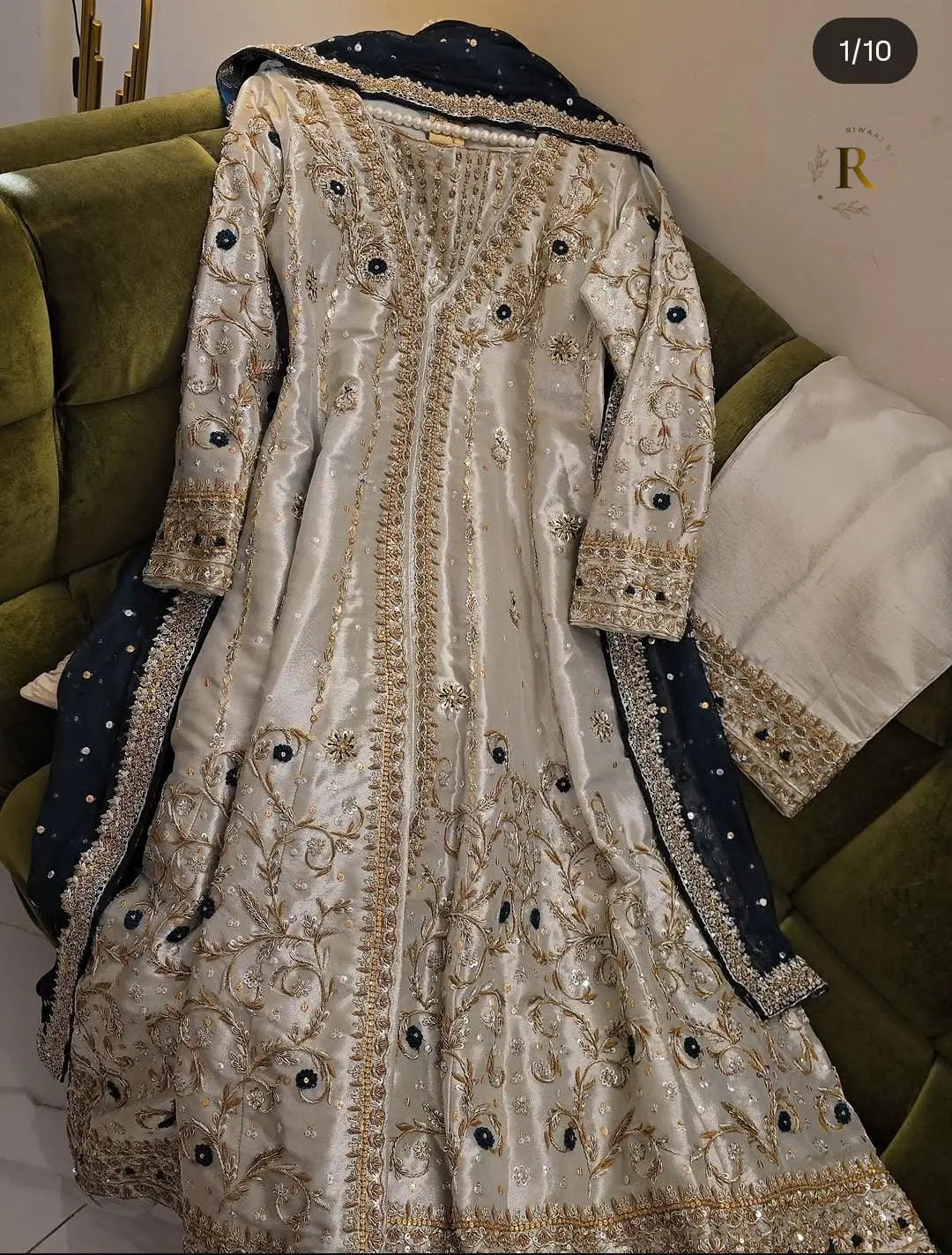 Shisha Silk Ada Work Heavy Frock with Net Dupatta – Pakistani Luxury Formal Dress | Hand Embellished Party Wear