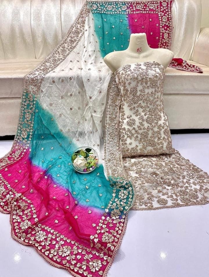 Multicolor Gota Embellished Pakistani Dress – Traditional Mehndi &amp; Wedding Festive Wear